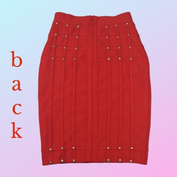 Red Gold Studded Bodycon Skirt, *M - Picture 3 of 5